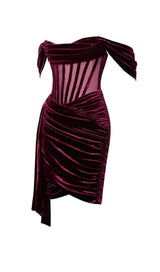 IRISA BURGUNDY DRAPING OFF SHOULDER CORSET DRESS Dresses styleofcb