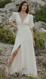 DEEP V HIGH SPLIT MAXI DRESS IN WHITE styleofcb