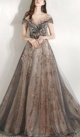 MESH HEAVY RHINESTONE COURT MAXI DRESS IN GREY styleofcb