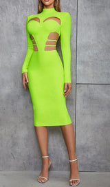 FLUORESCENT GREEN WAIST CUT-OUT SLIM-FIT DRESS styleofcb