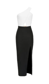 BANDAGE ONE-SHOULDER THIGH SLIT DRESS IN WHITE styleofcb