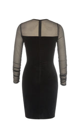 BLACK CREWNECK MESH STITCHED VELVET DRESS styleofcb