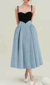 SPANDEX STITCHING MINIMALIST DRESS IN BLACK AND BLUE styleofcb