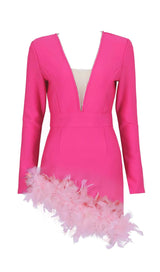 FEATHER PLUNGE MINI DRESS IN RED DRESS STYLE OF CB