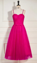 PLEATS SPAGHETTI STRAPS MIDI DRESS IN HOT PINK DRESS STYLE OF CB
