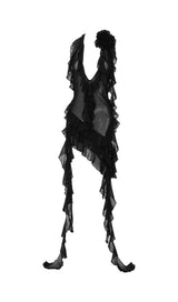 PLUNGING NECKLINE RUFFLE DRESS IN BLACK styleofcb