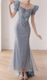SEQUIN PUFF SLEEVE MAXI DRESS IN BLUE Dresses styleofcb