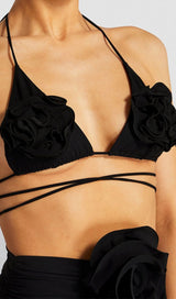 FLORAL APPLIQUÉ TRIANGLE BIKINI SUIT IN BLACK styleofcb