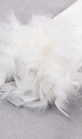 SHOULEDR PAD WAIST BARING FEATHER BLOUSE PLEATED DRESS IN WHITE styleofcb