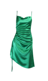 MONTEGO GREEN SATIN SIDE SLIT DRESS Dresses styleofcb