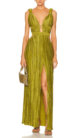 CUTOUT PLUNGE MIDI DRESS IN LIME GREEN DRESS STYLE OF CB