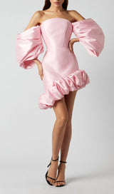 PUFF ASYMMETRIC MINI DRESS IN PINK styleofcb