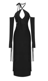 STRAPLESS STRAPPY SLIT DRESS IN BLACK DREESES styleofcb