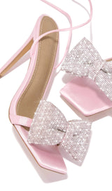 PINK CROSS-LACE RHINESTONE BOW HEELS Shoes styleofcb