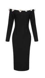 ONE-LINE SHOULDER FLORAL BANDAGE WRAP HIP DRESS IN BLACK styleofcb