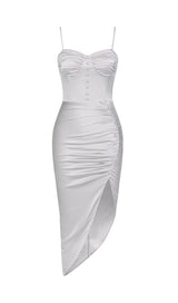SATIN RUCHED DRESS IN GREY styleofcb