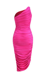 PLEATED SLEEVELESS ONE-SHOULDER DRESS IN PINK styleofcb