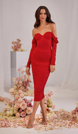 STRAPLESS STRAPLESS LACE MIDI DRESS IN RED DREESES styleofcb