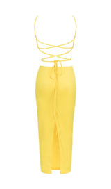 CRISSCROSS HALTERNECK CUTOUT MIDI DRESS IN YELLOW styleofcb