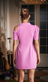ROSE-EMBELLISHED ASYMMETRIC JACKET DRESS IN PINK DRESS styleofcb