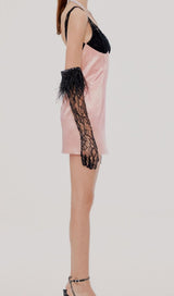 LACE GOLVES PINK PATCHWORK MINI DRESS Dresses styleofcb