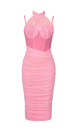 MESH CORSET MIDI DRESS IN PINK styleofcb
