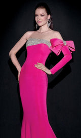 ONE-LINE SHOULDER WITH LARGE BOW IRREGULAR DRESS IN PEACH PINK styleofcb