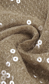 SEQUINED WITH LONG SLEEVES AND BACKLESS DRESS IN KHAKI styleofcb