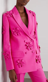 DOUBLE-BREASTED THREE DIMENSIONAL FLORAL SUIT JACKET IN PINK styleofcb