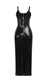SEQUIN CRYSTAL V NECK MAXI DRESS IN BLACK styleofcb