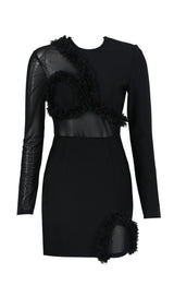 MESH FABRIC STITCHED MINI DRESS IN BLACK styleofcb