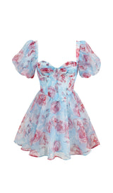 FLORAL CORSET MINI DRESS IN BLUE DRESS STYLE OF CB