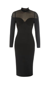 MESH STITCHED SKINNY BUTTOCKS MIDI DRESS IN BLACK styleofcb