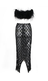 FEATHER SEQUIN TWO PIECE SET IN BLACK styleofcb