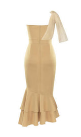 ONE-SHOULDER MERMAID MIDI DRESS IN KHAKI DRESS sis label