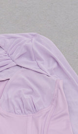 IRREGULAR CUT FISH BONE LOTUS LEAF FOLD DRESS IN MAUVE styleofcb