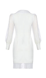 SOLID MESH LONG SLEEVE RUFFLE MINI DRESS styleofcb