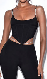 CORSET WIDE-LEGGED TWO-PIECE SUIT IN BLACK styleofcb