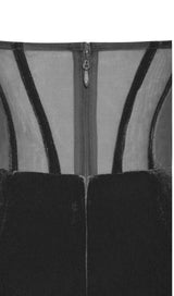 PRIYA BLACK DRAPING CORSET HIGH SLIT VELVET GOWN Dresses styleofcb