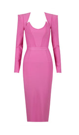 SQUARE SHOULDER CORSET MIDI DRESS IN PINK styleofcb