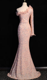 ONE-SHOULDER PUFF SLEEVE SEQUIN STITCHED MAXI DRESS Dresses styleofcb