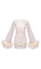 FEATHER MESH MINI DRESS IN WHITE Dresses styleofcb