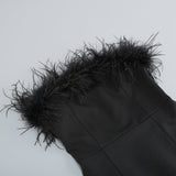 STRAPLESS FEATHER MINI DRESS IN BLACK styleofcb