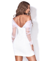 Zofia White Off Shoulder Mesh Sleeve Corset Dress Dresses Oh CiCi