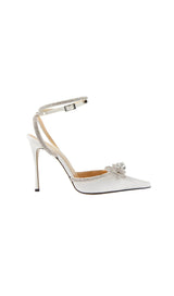 BOW CRYSTAL SATIN HEELS IN WHITE Shoes styleofcb