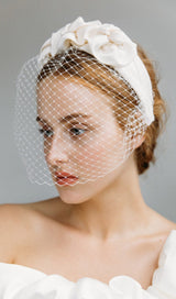 TRIPLE ROSETTE WITH VEIL IN CREAM styleofcb