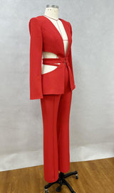 V-NECK SUIT WITH HOLLOWED-OUT WAIST IN RED styleofcb