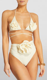 FLORAL APPLIQUÉ TRIANGLE BIKINI SUIT IN WHITE styleofcb