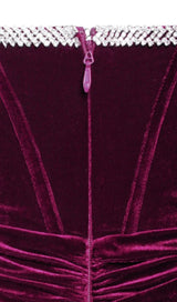 ODETTE BURGUNDY VELVET OFF SHOULDER CORSET DRESS WITH CRYSTAL TRIM styleofcb