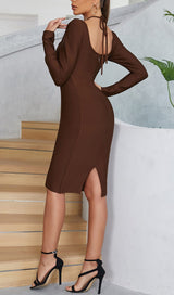 BANDAGE CUT-OUT LACE PATCHWORK EMBELLISHED DRESS COFFEE styleofcb